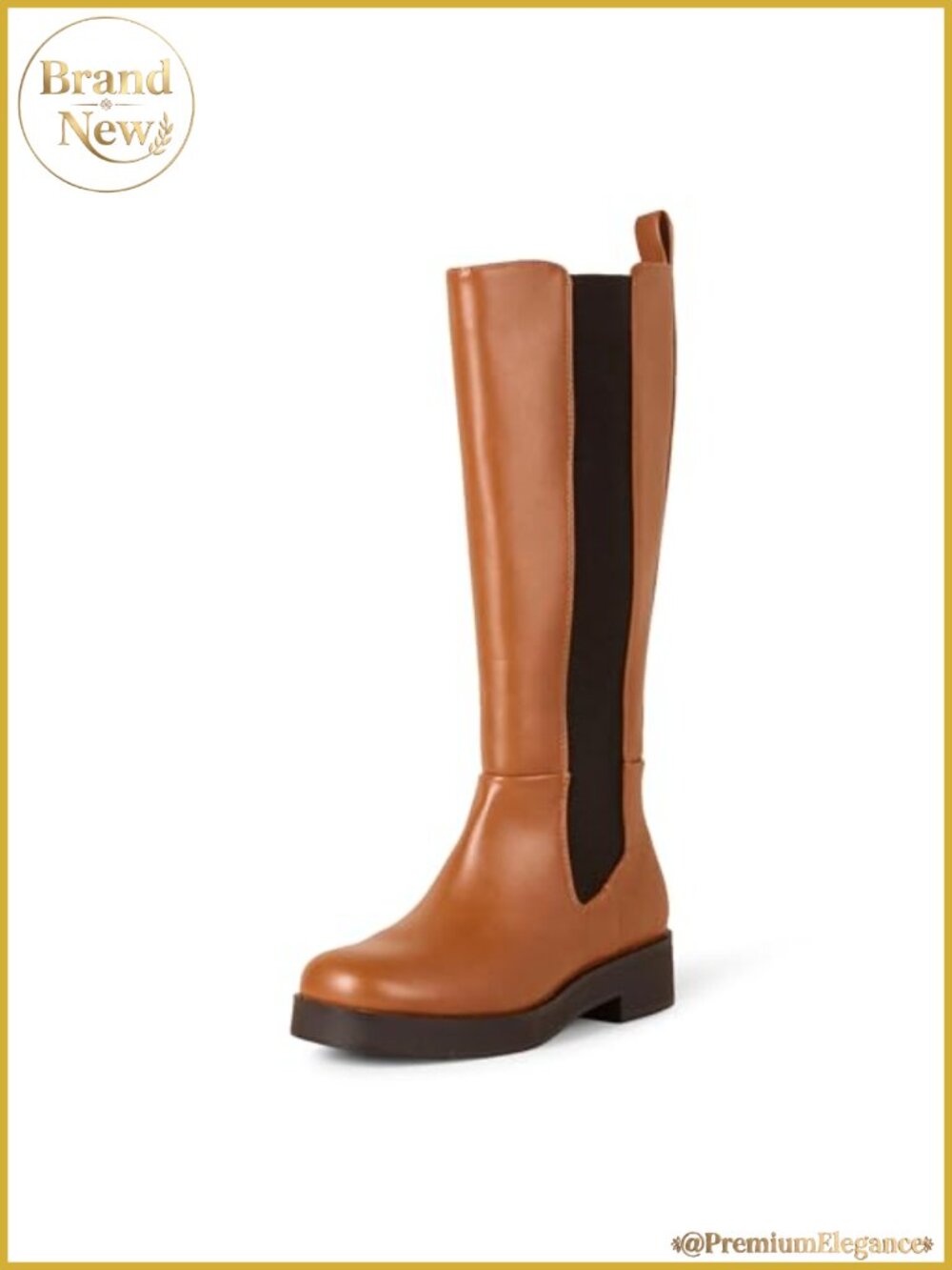 Women's Tall Gusset Boot Square Toe Chunky Heel Faux Leather
